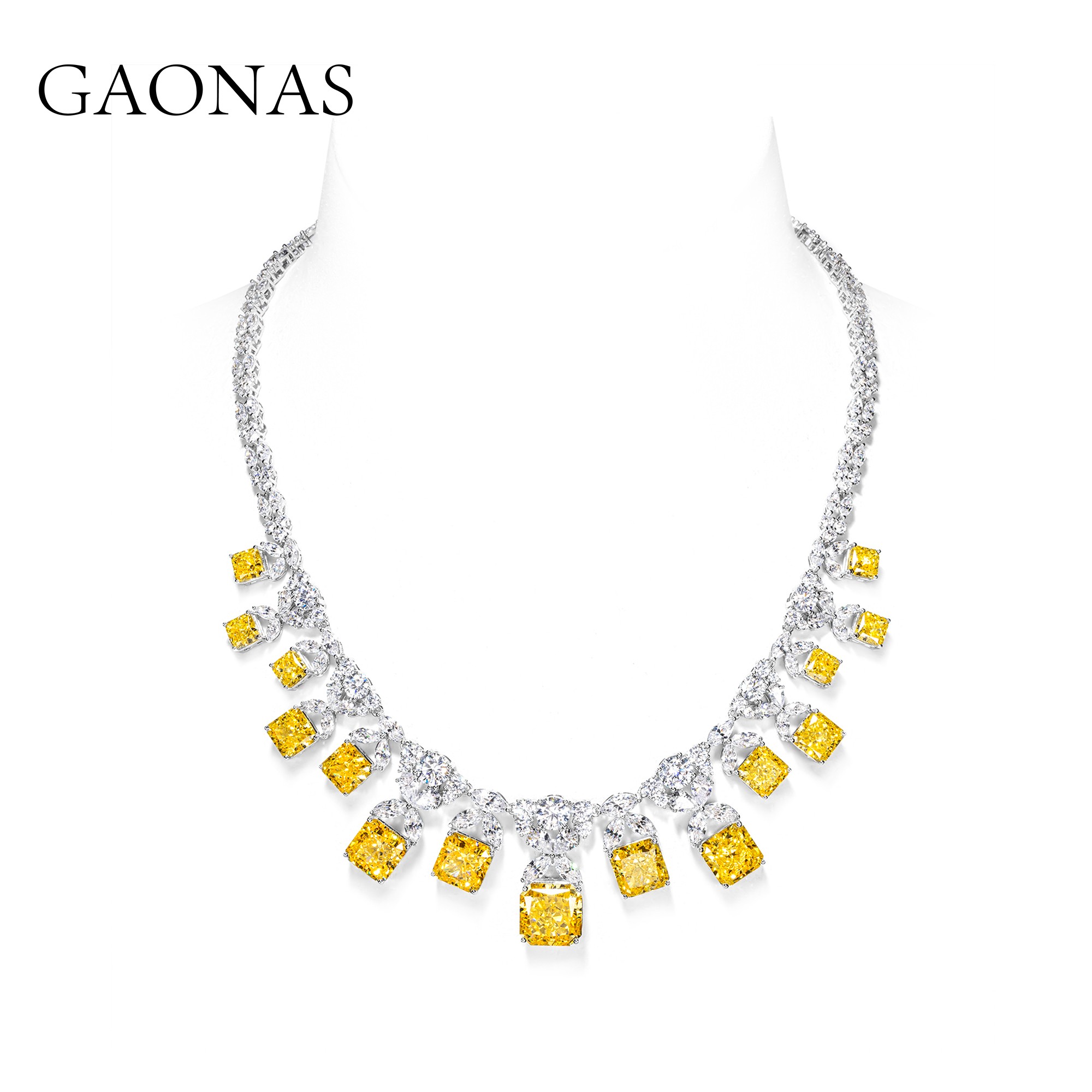 GAONAS 坠链均925银合成锆石 黄色光辉岁月项链 YX412000