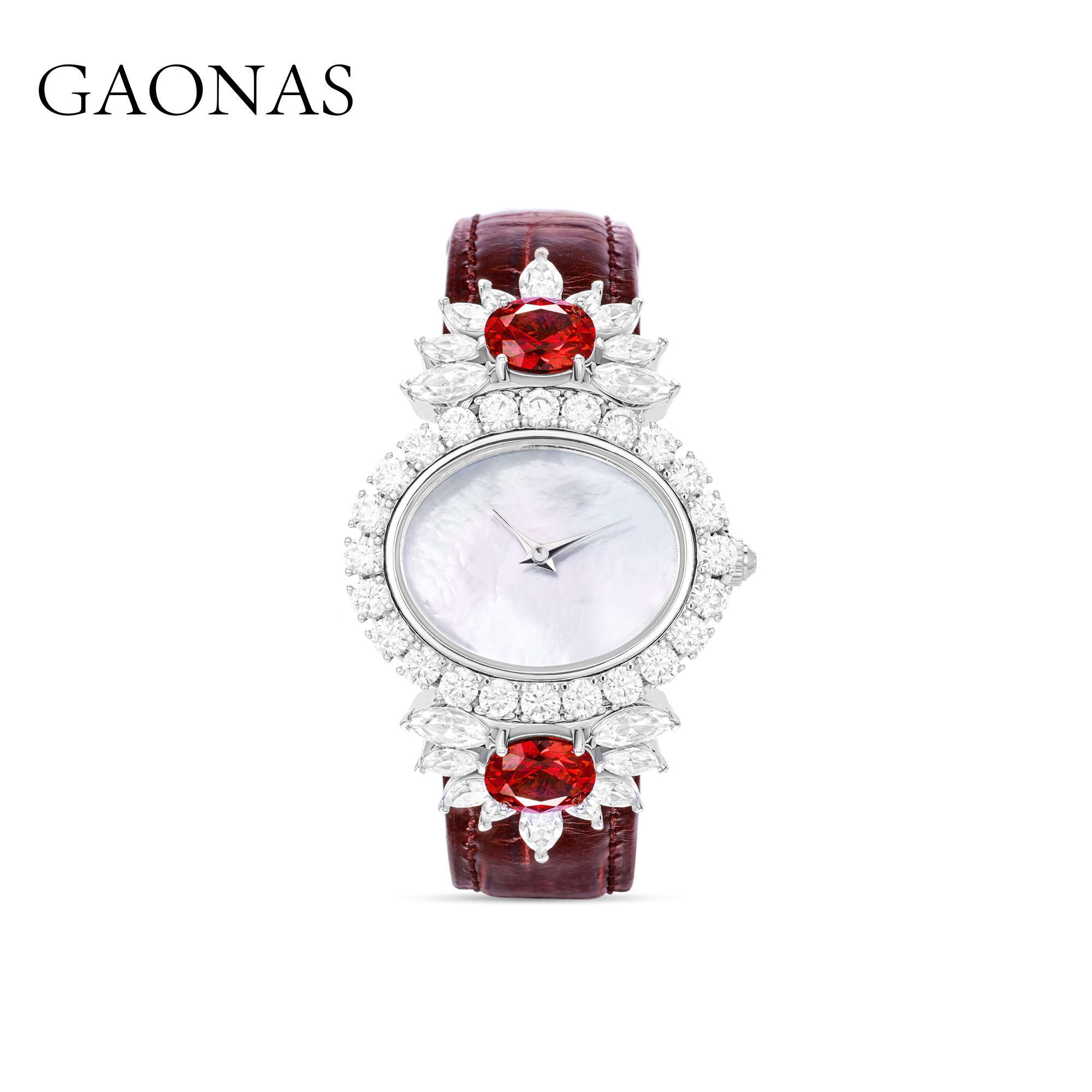 GAONAS流霞绮丽 时尚典雅贵气老钱红色设计手表10539SR