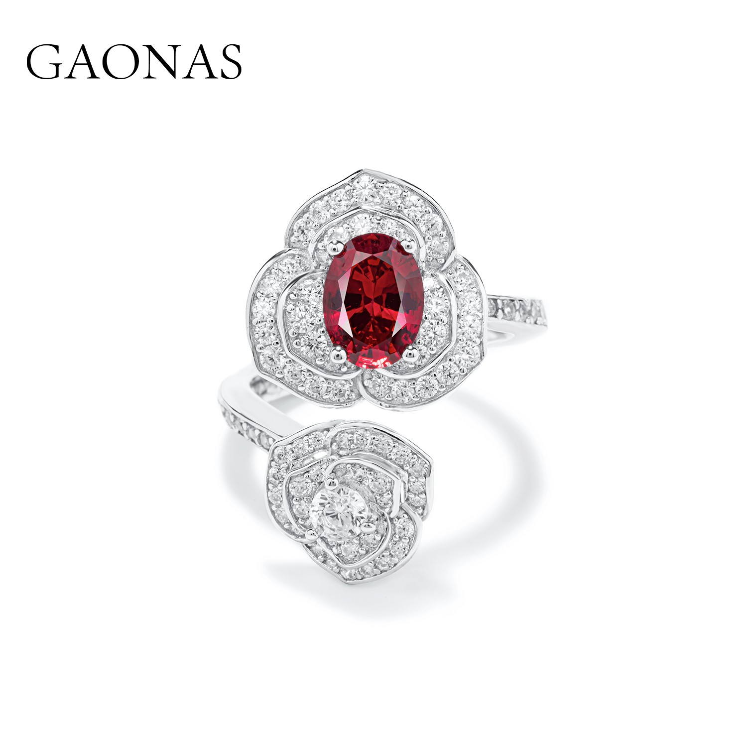 GAONAS 925银合成锆石戒指 荆棘玫瑰红色开口戒 RJ071183