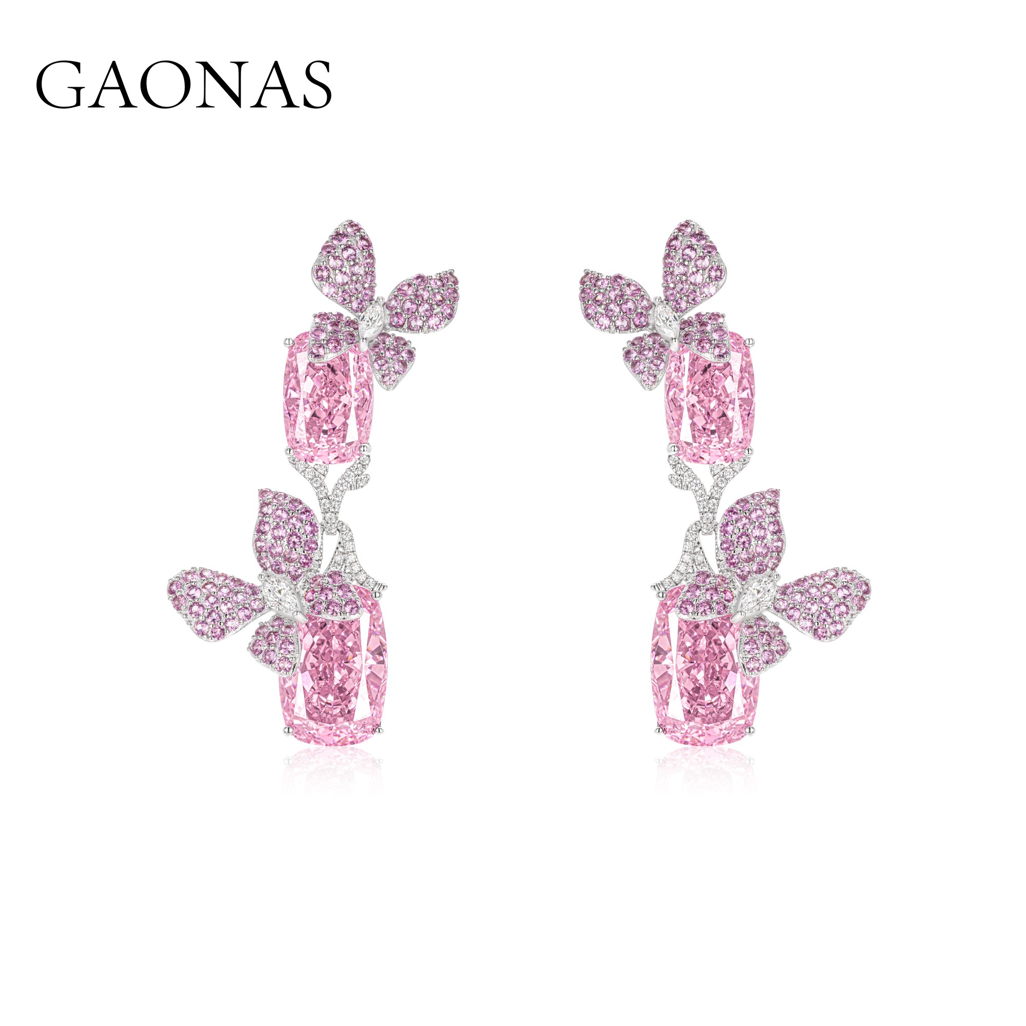GAONAS 925银合成锆石耳饰 小众气质粉蝴蝶耳环 FE073833