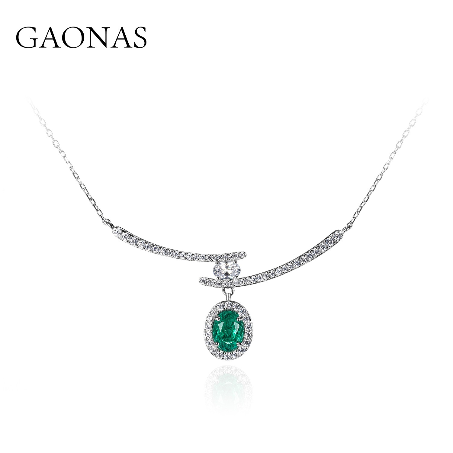 GAONAS 坠链均925银合成锆石 自由桥绿色锁骨链 GX12663