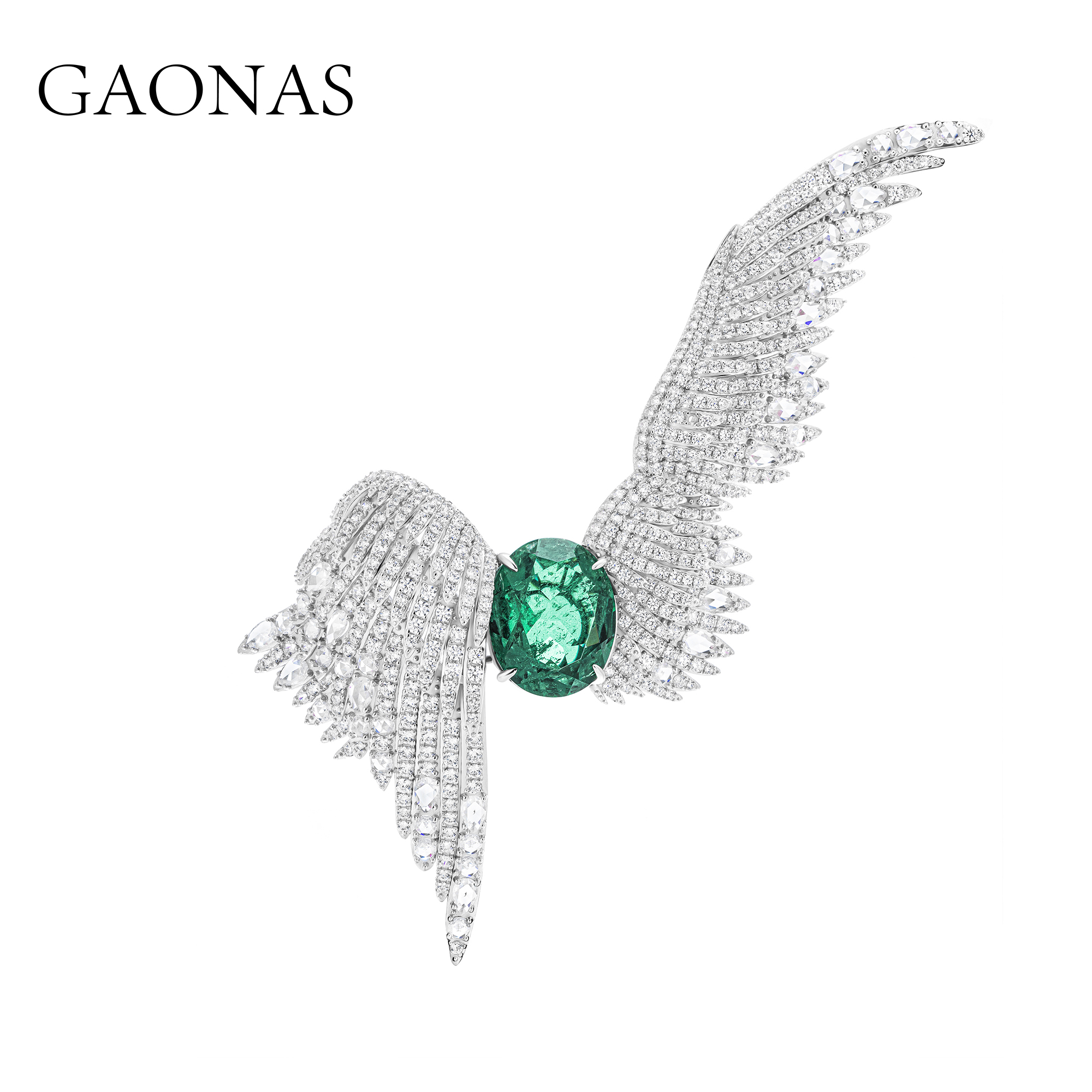 GAONAS 胸针 经典绿色天使羽翼胸针10127ZG