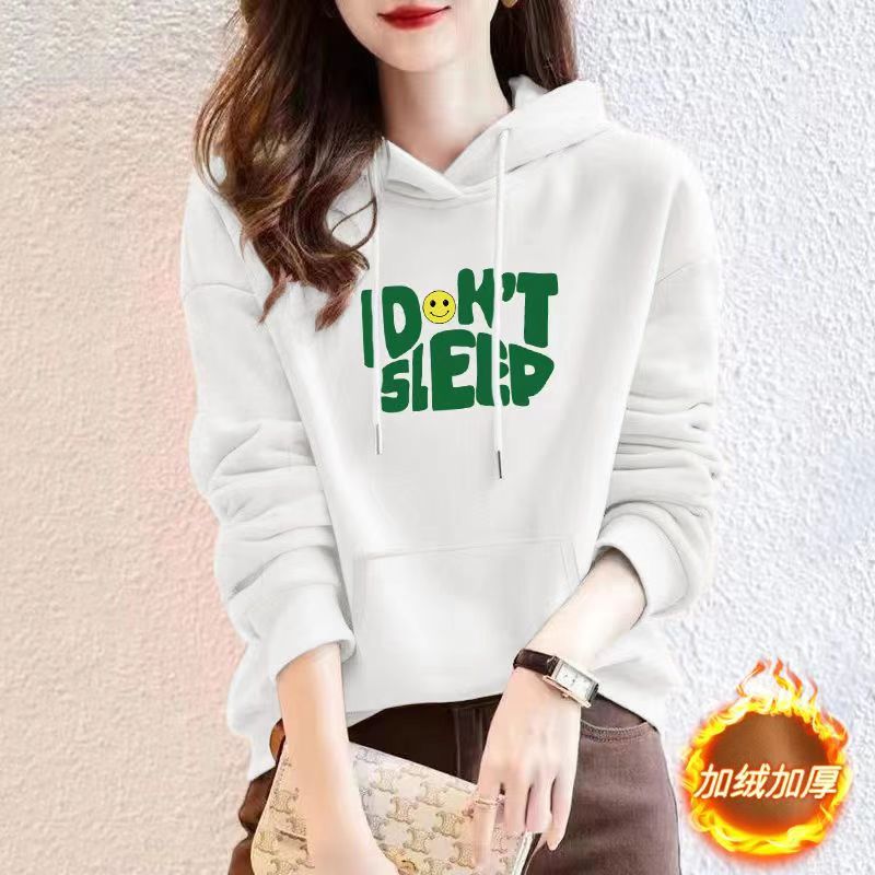 秋冬新款加绒连帽卫衣宽松加厚休闲学生男女情侣帽衫保暖上衣外套