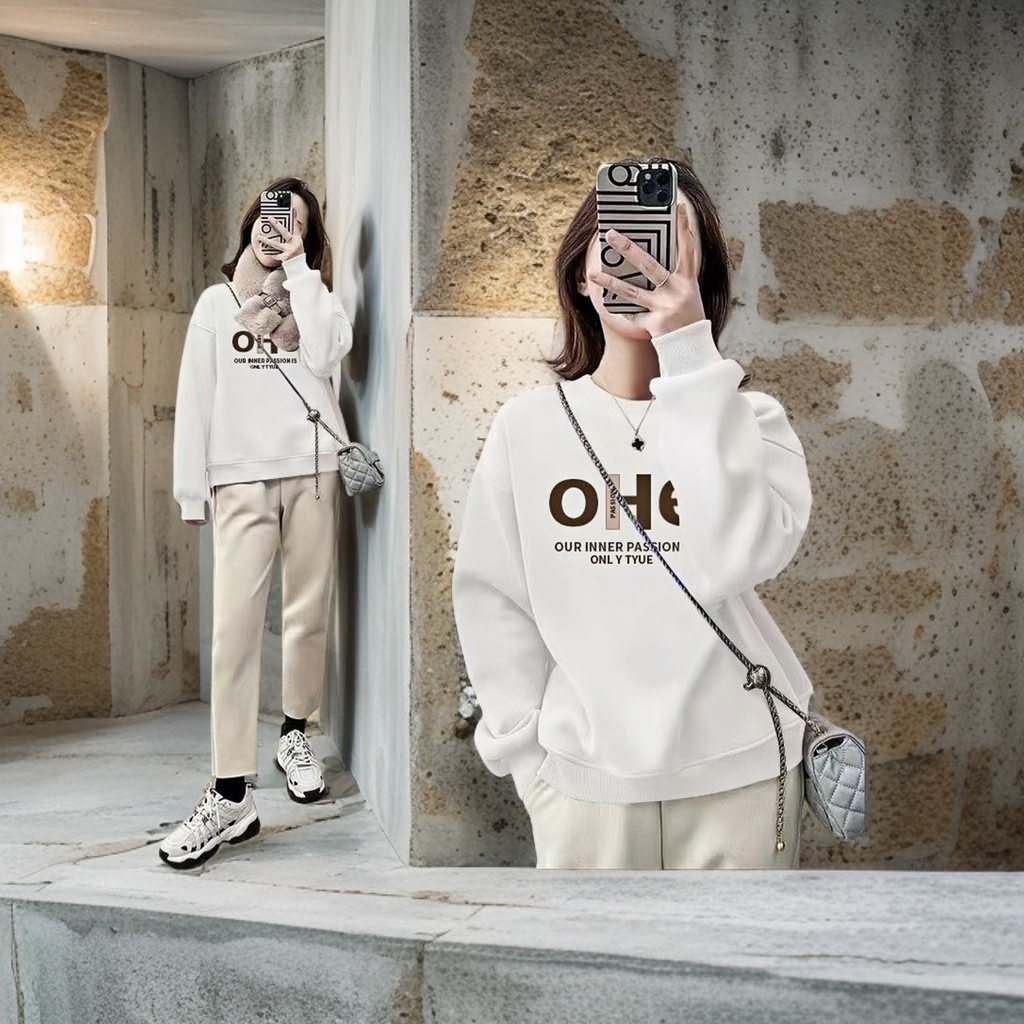 2025 春秋厚款宽松时尚百搭休闲圆领男女潮流显瘦华棉卫衣（OHE)