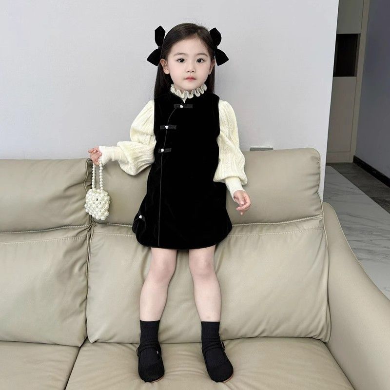 女童汉服2023冬季新款宝宝中国风复古丝绒盘扣旗袍裙儿童冬款裙子