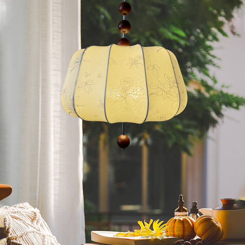 美式复古卧室花纹布艺中古餐厅吧台灯实木书房衣帽间客厅创意吊灯