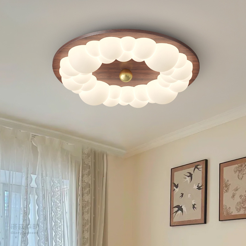 中古主卧室灯吸顶灯美式复古胡桃木色中古vintage诧寂风房间灯具