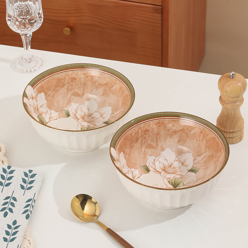 【山茶花】6英寸面碗家用陶瓷碗釉下彩防烫防滑饭碗