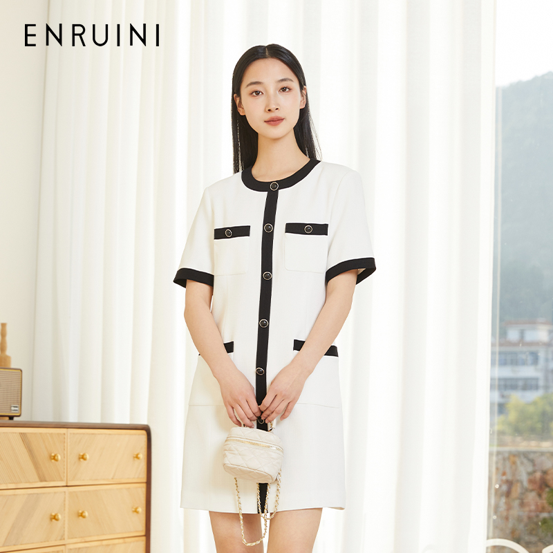 恩瑞妮新款春装2024新小香风半袖精致连衣裙ERCL3A525