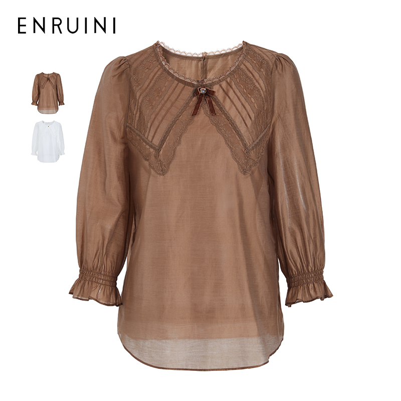 恩瑞妮2025新款小清新上衣蕾丝气质长袖时尚百搭春季宽松拼接