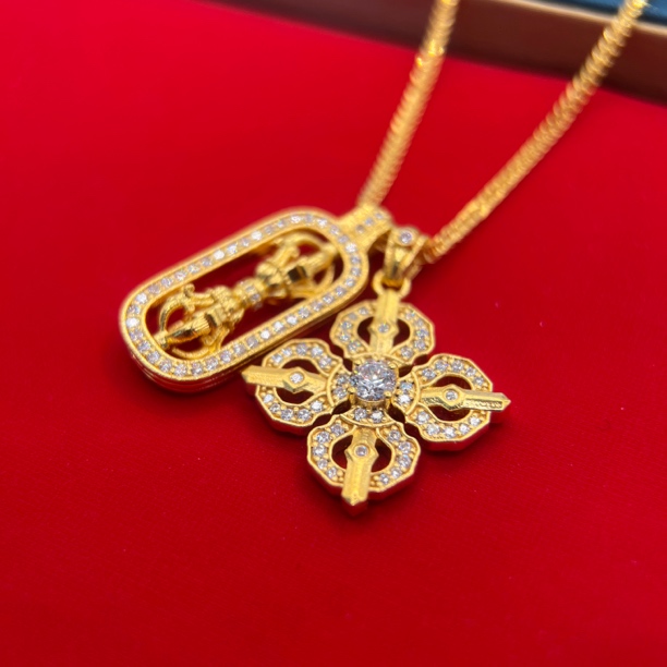 吊坠足银锆石 韦雪同款四叶草金刚杵套链