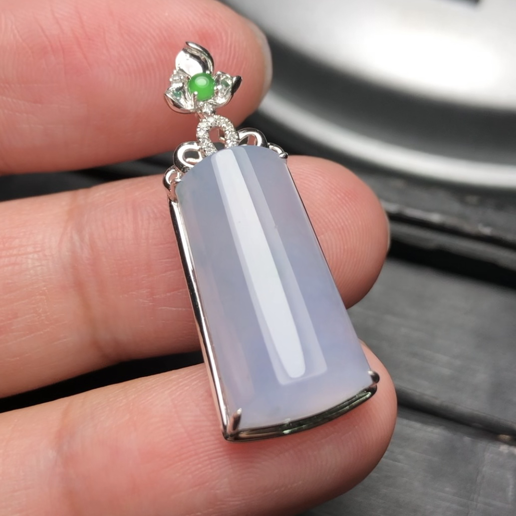 天然翡翠A货吊坠冰胶水润满紫无事柱 35.2×13.2×9