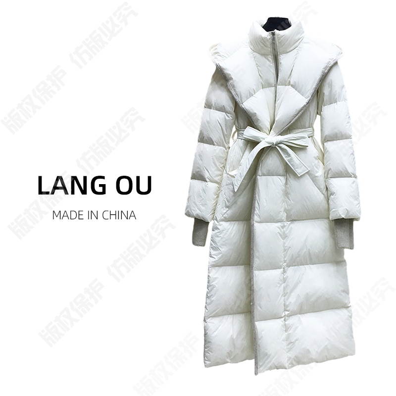 【LANG OU】反季95白鹅绒羽绒服腰带修身长款过膝保暖加厚外套88237