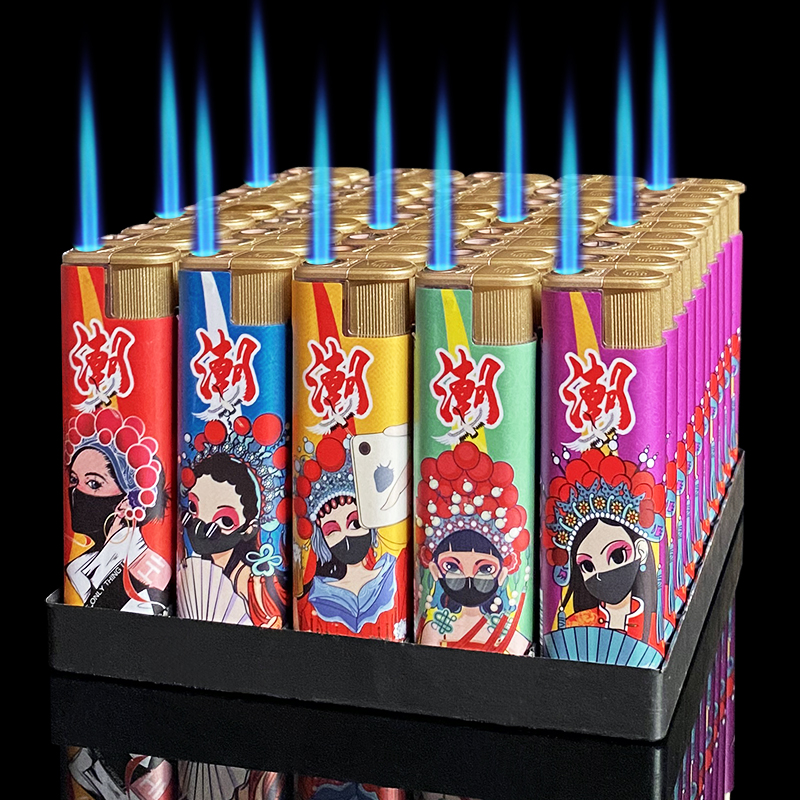 【国潮包画】精品大号防风打火机蓝焰耐高温直冲火机循环充气超市批