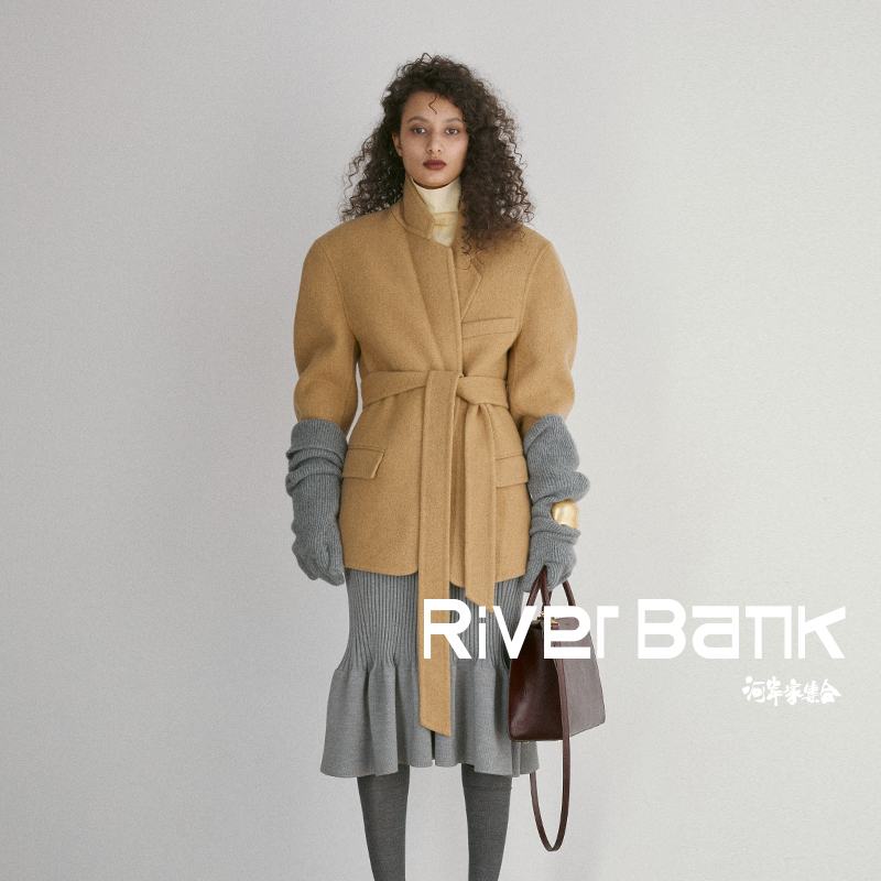 河岸家买手店设计师RECTO驼色单排扣系带廓形西装外套24秋冬