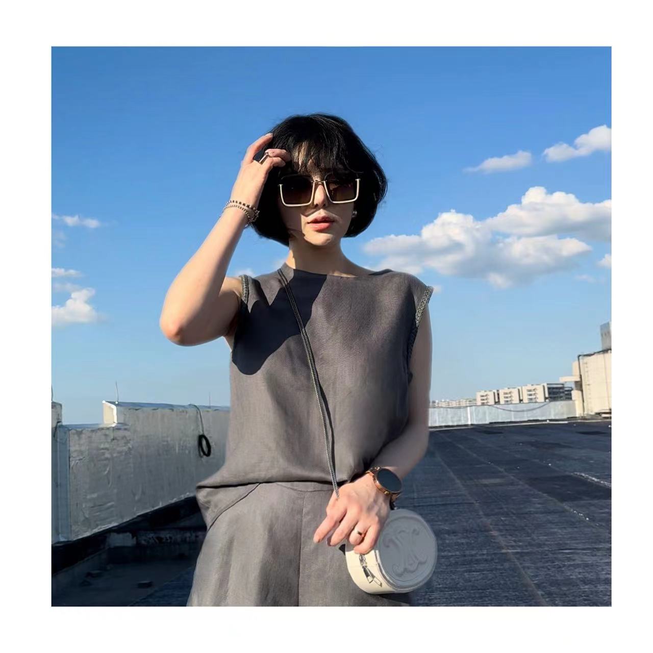 夏款亚麻天丝坎肩减龄显瘦休闲马甲6029-3