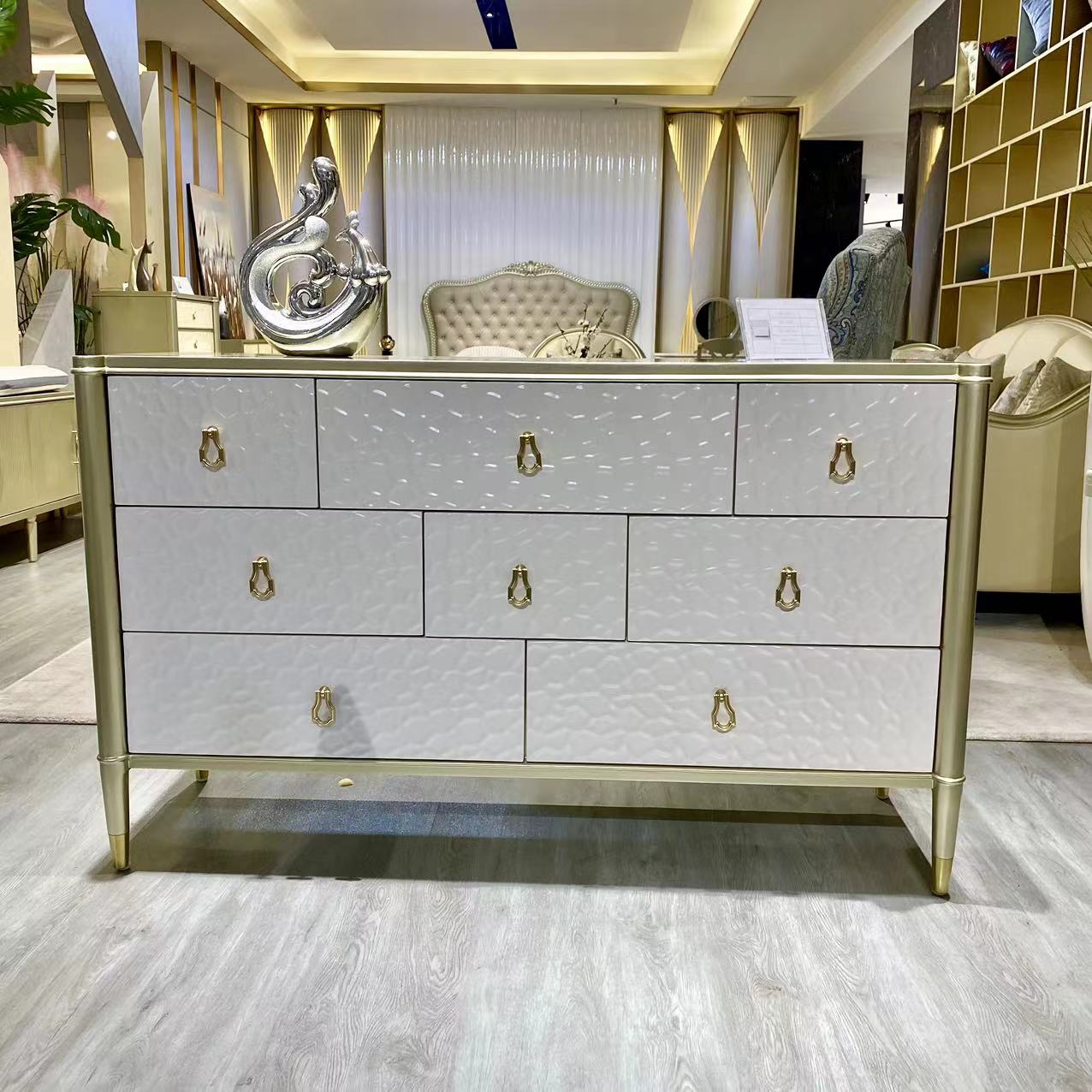 美式轻奢实木八斗柜简约储物柜边柜多功能柜波浪纹八斗柜