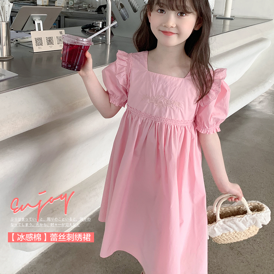 2024夏季新款女童连衣裙儿童洋气泡泡袖裙子宝宝公主裙小女孩夏装