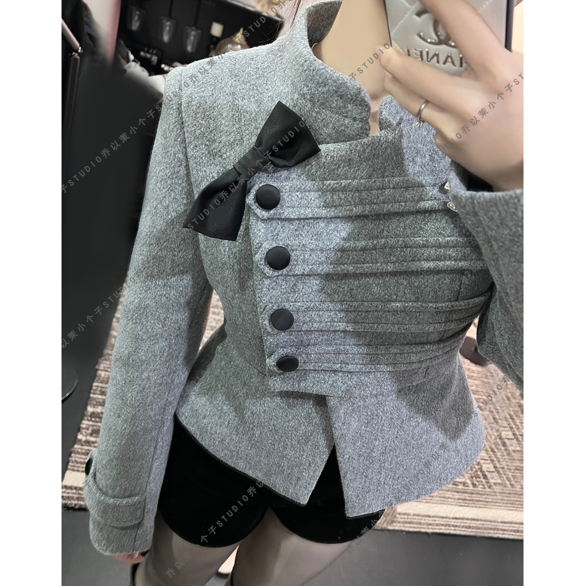 【QYM】断码清~！小个子重工小香风外套短款加绒荷叶边法式气质上衣