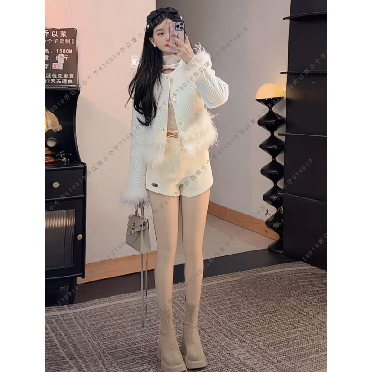 【QYM】9.5CM小个子内增高短靴裸色肤色可拆卸鞋垫马丁靴秋冬显高女