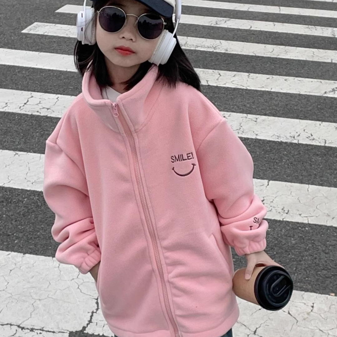 偏大一码，亲子童装奥粒绒外套2025秋冬女童立领笑脸拉链衫加厚