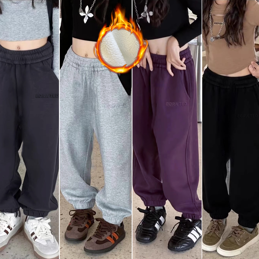 亲子男女童加绒卫裤2025秋冬装休闲裤中大童运动裤男童裤子A6299