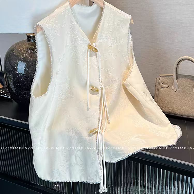 马夹【布灵布灵】新中式国风蚕丝冠乐绉珠边马甲女时尚流苏百搭马夹