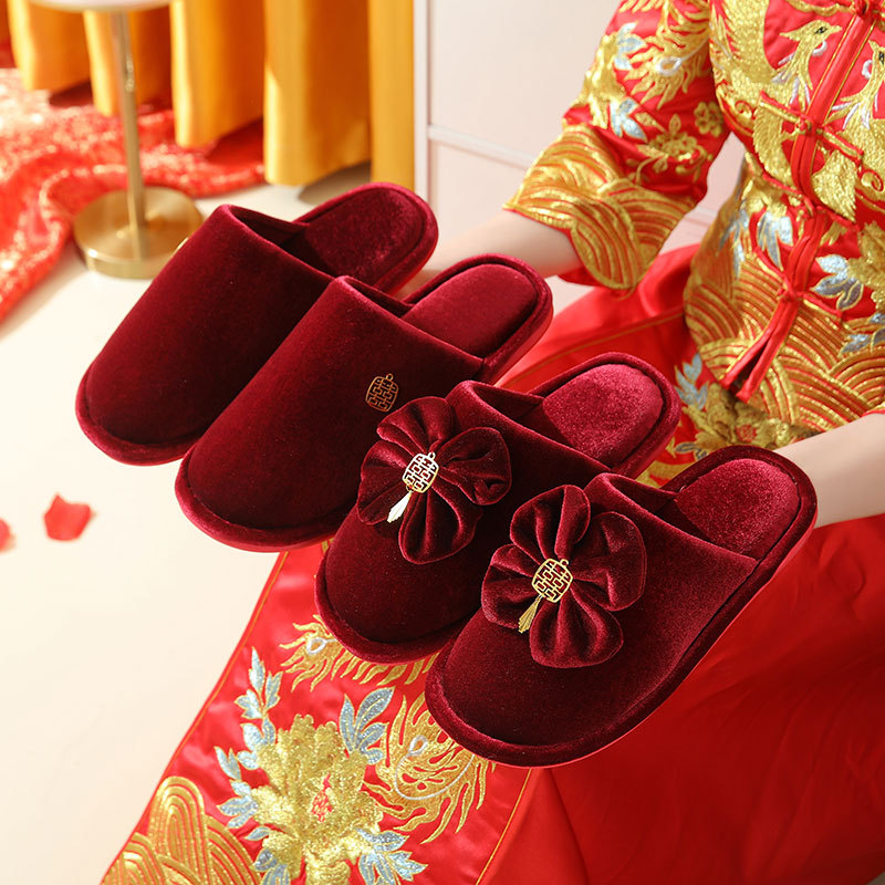拖鞋结婚喜庆新婚红色一对夏季情侣家居室内防滑新娘新郎陪嫁拖鞋