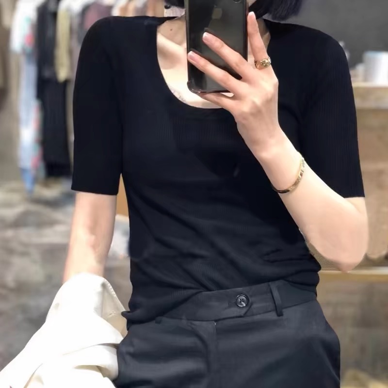 19福利【非图片款】【按编码拍】极简韩风详详细细显瘦T恤黑色打底衫