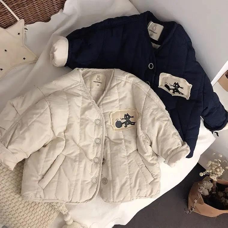 男女童猫咪印字母加棉外套加厚棉袄宝宝保暖棉衣潮男童