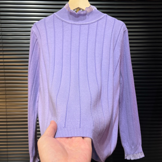 秋冬加厚中领针织毛衣纯色毛衣高织高密宽松显瘦时尚百搭坑条款