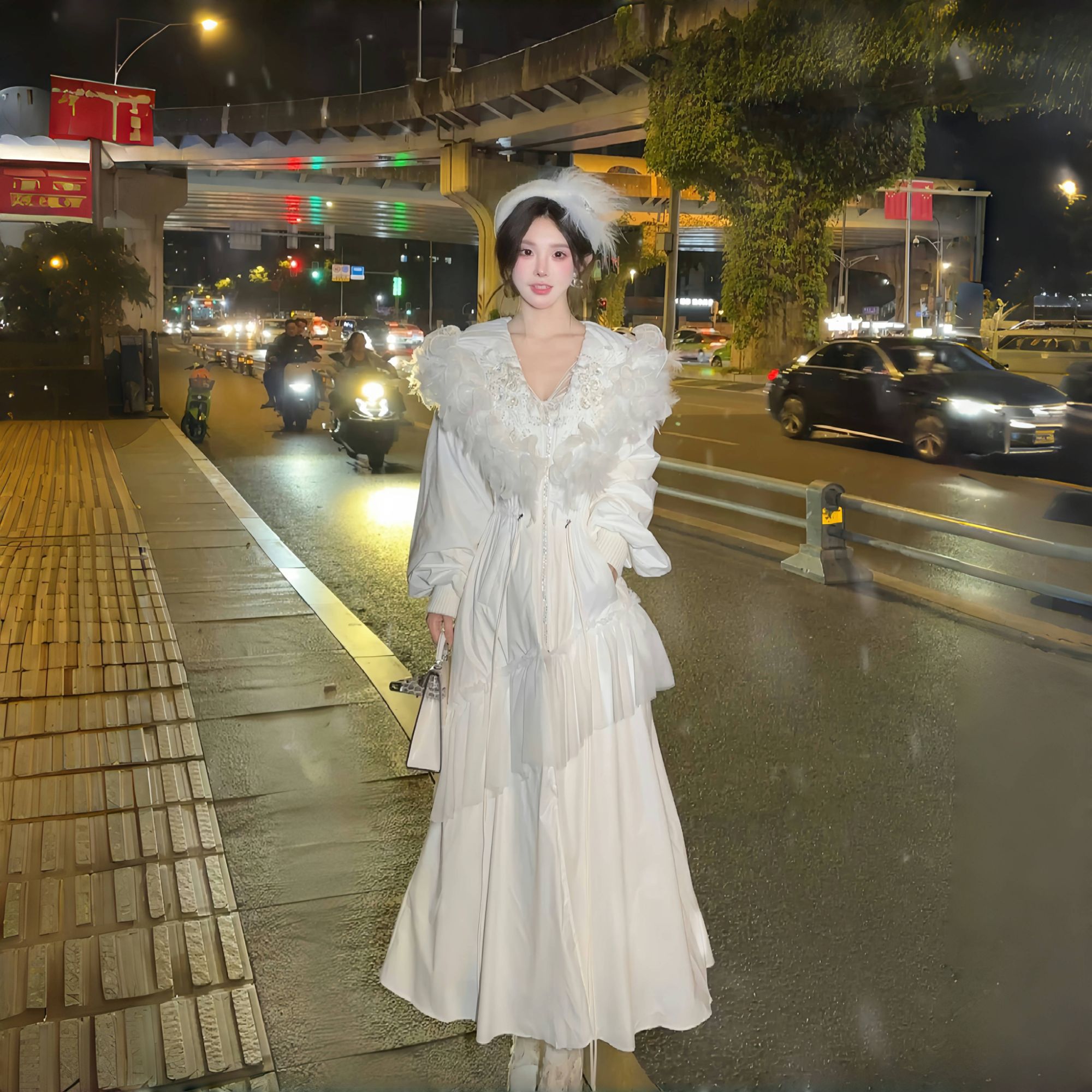 亚町家原创外套白色时尚甜美气质2650长袖小众收腰温柔设计感