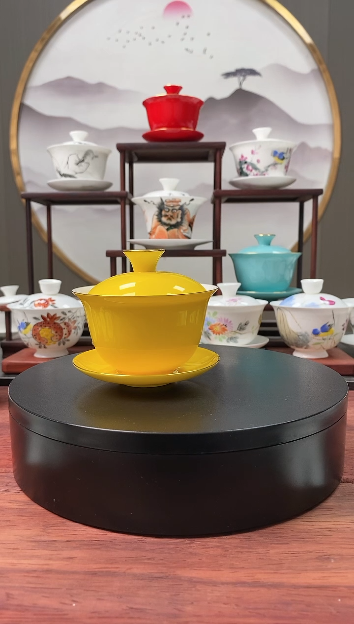 【闪购商品】骨瓷3.2寸黄色盖碗粉丝安排黄色杯6个
