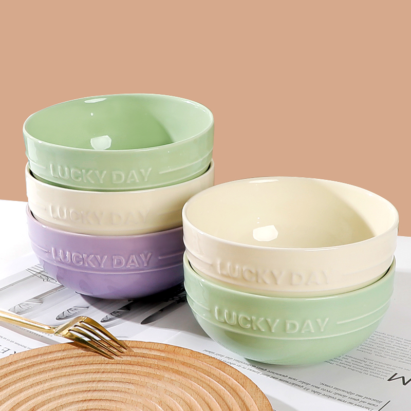 【粉丝福利】6英寸家用陶瓷面碗简约奶油风浮雕字母碗ins风吃面碗