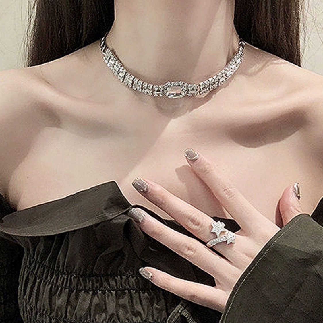 铜合金项链  小众设计感超闪水钻颈链女轻奢高级感锁骨链颈饰