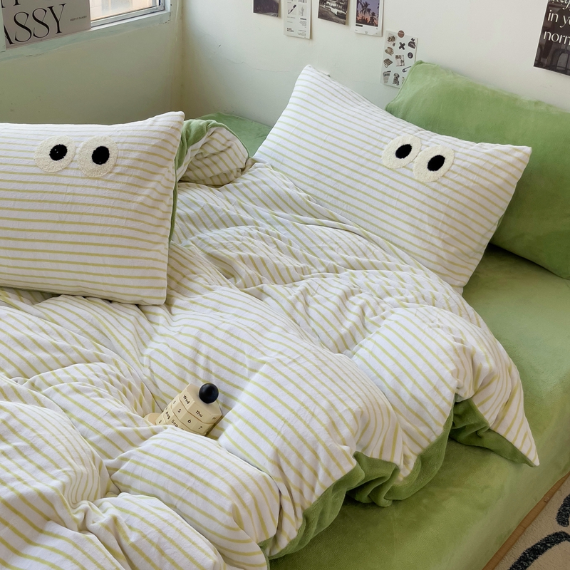 可爱学生宿舍韩系多巴胺大绒混四件套被套床单枕套被子加厚款