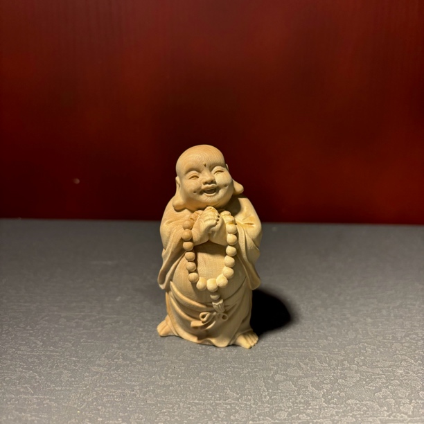 小叶黄杨木念珠弥勒佛手把件摆件恭喜发财送礼装饰收藏