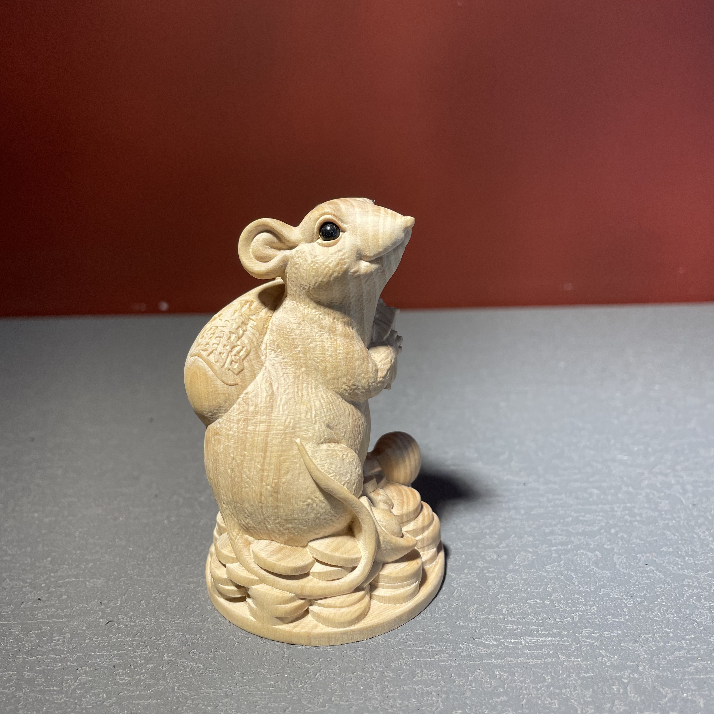 小叶黄杨木原木色老鼠桌面摆件送礼收藏