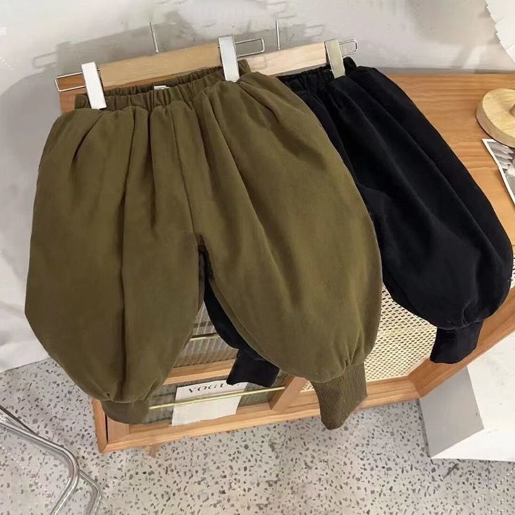 优选超厚款男女儿童一条过冬夹棉加绒哈伦裤宝宝冬季新款韩版纯色