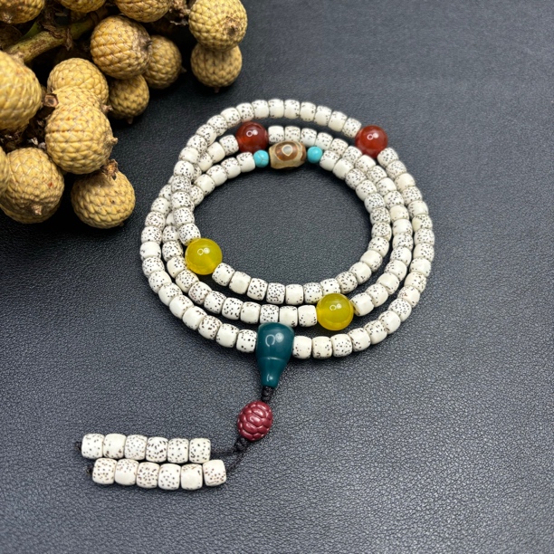 原生态星月菩提直切大留白7*6mm小尺寸108颗多圈手串项链