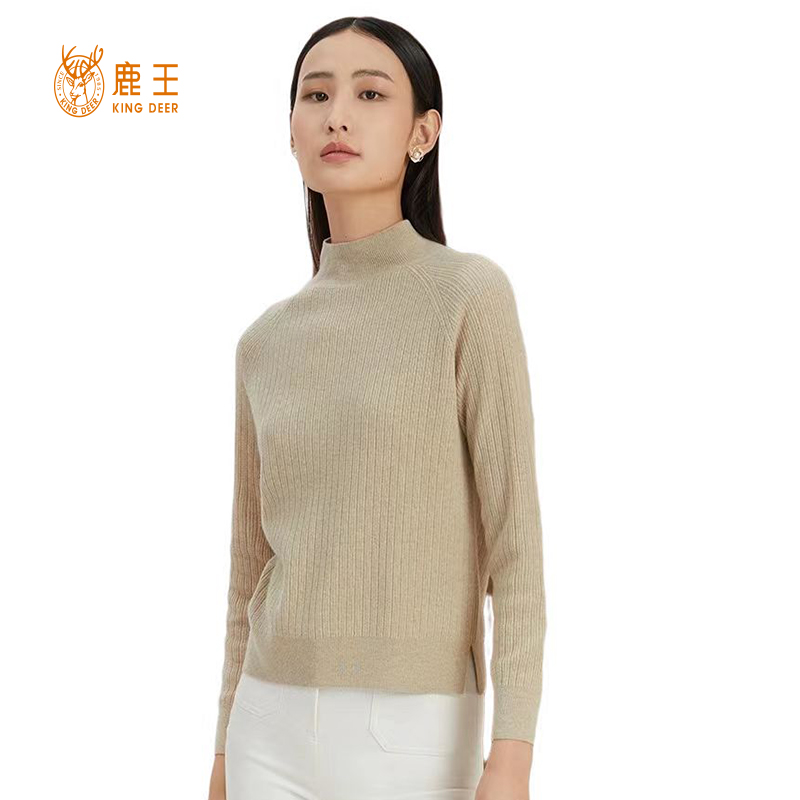 冬季新款女士半高领雾霾米色纯山羊绒衫时尚百搭保暖针织套头毛衣