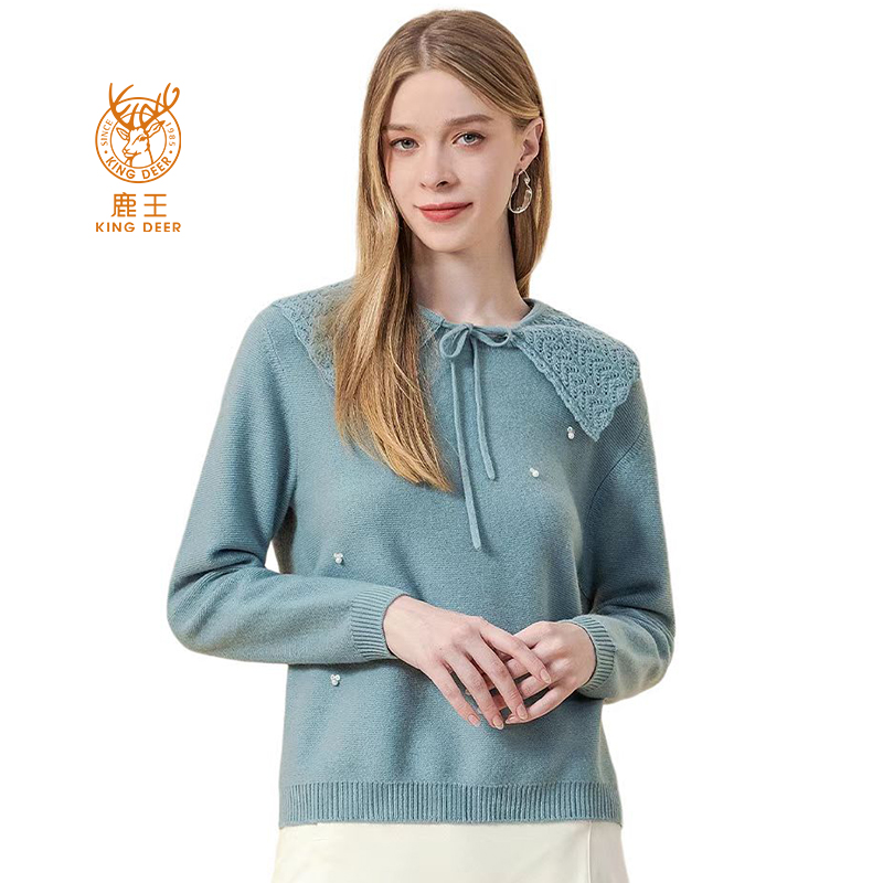 鹿王女士可拆云肩圆领纯色山羊绒打底百搭秋冬季外搭穿时尚针织衫