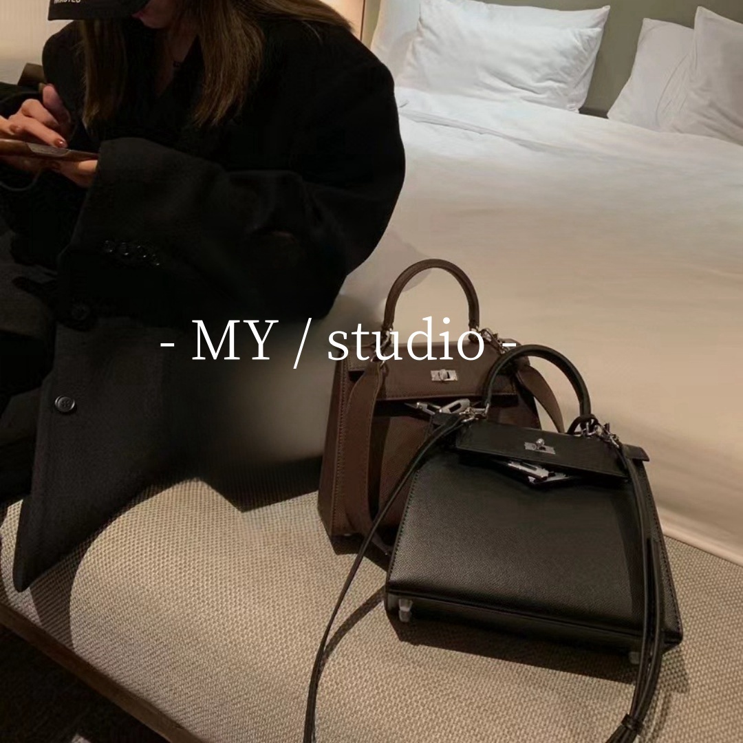 MYstudio升级版~高级轻奢定制手掌纹真皮银扣百搭手提斜跨凯莉包