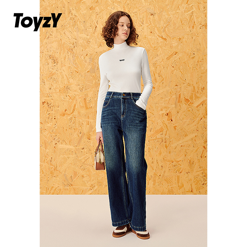 ToyzY24冬新款复古蓝色宽松直筒加绒牛仔裤女ZC34520150