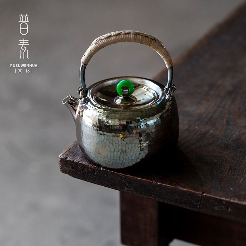 当代 张建新手作银壶700cc 静谧999足银纯手工一张打银壶泡茶壶