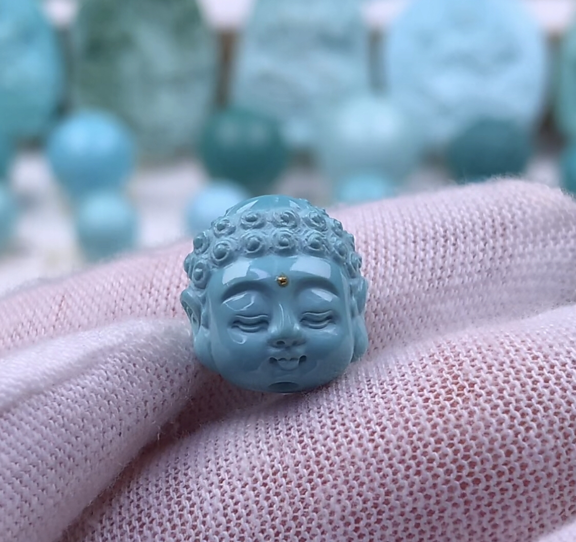 原矿绿松石宝宝佛头13.4*14*10.5毫米2.57克