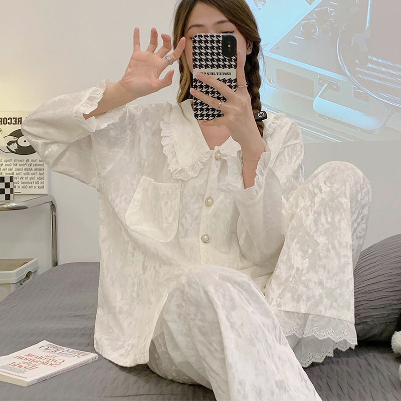 金丝绒睡衣女高级感家居服女款爆款2025新款春秋长袖长裤花边套装