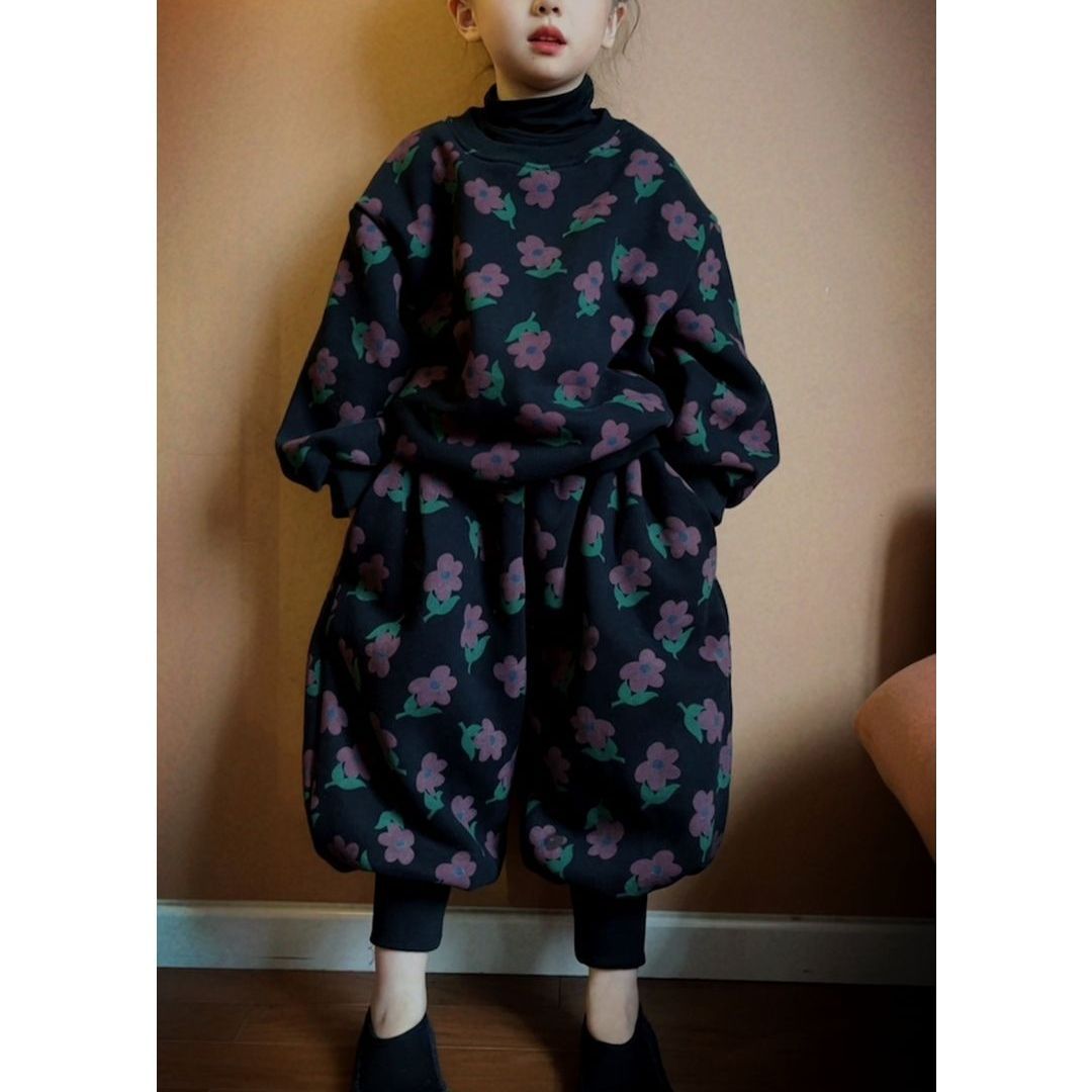 花朵儿~男女童花朵加绒卫衣套装2023新款潮流秋冬卫衣长裤两件套