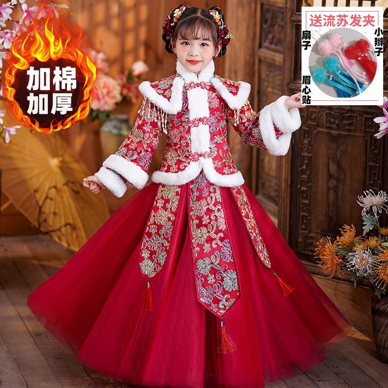 汉服冬款女童加绒加厚2022新款高级唐装儿童拜年服冬装国风连衣裙