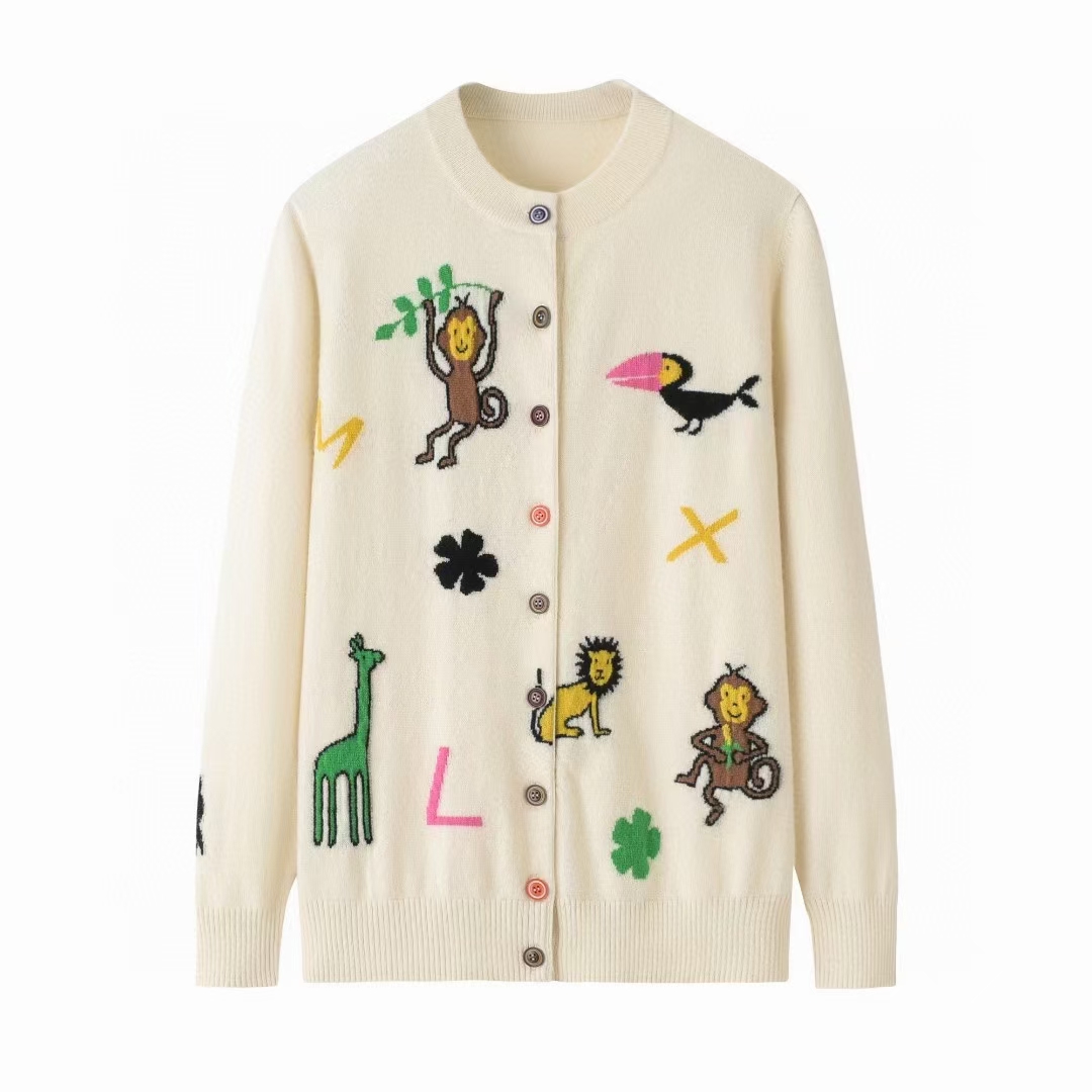 新款羊绒针织提花拼色学院风女开衫毛衣针织衫